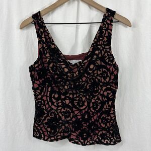 ICE Vintage Burnout Velvet Floral Cowl Neck Tank Top Whimsy Dark Romantic 8P